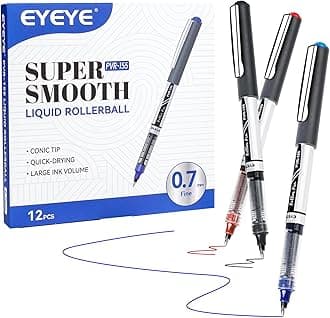 EYEYE Liquid Ink Rollerball Pens 0.7mm, Medium Point Roller Ball Pen 12 Pack 3 Colors Quick Dry, Ink Pens Fine Point Smooth Writing Pen for Journaling, Note Taking, Office, School Supplies