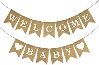 Anwyll Burlap Welcome Baby Banner - NO DIY Baby Shower Decoration Banner Oh Welcome Babies Shower Sign for Backdrop Adorable Neutral Gender Reveal Party Decoration Babies Announcement Sign Girl Boy