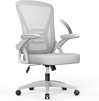 Office Chair Ergonomic Desk with 90° Flip-up Armrest Lumbar Support, Height Adjustable Chair, Executive Swivel Computer Padded Seat Cushion for Home/Office-Grey, 50 x 50 x 92 CM (M022)