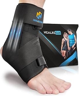 Healrecux Ankle Brace for Sprained Ankle, Upgraded Lace-Free Ankle Support for Women Men, Metal Springs Splint Ankle Stabilizer Brace for Basketball Volleyball Tennis Sports - S
