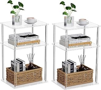 Clear Acrylic Side Table, 3-Tier End Table for Living Room, Small Bedside Tables Nightstand for Bedroom Set of 2, Home Decor Accent Table, 15.7" L x 11.8" W x 23.6" H