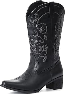 IXU Wide Calf Cowboy Boots For Women Pointy Toe Women's Western Boots Cowgirl Boots Mid Calf Boots