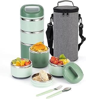 Lille Home 3-Layer Stainless Steel Lunch Box 1.43L- Leakproof, BPA-Free Insulated Bento Box for On-the-Go Meal Prep, Stackable Food Container for Women & Men