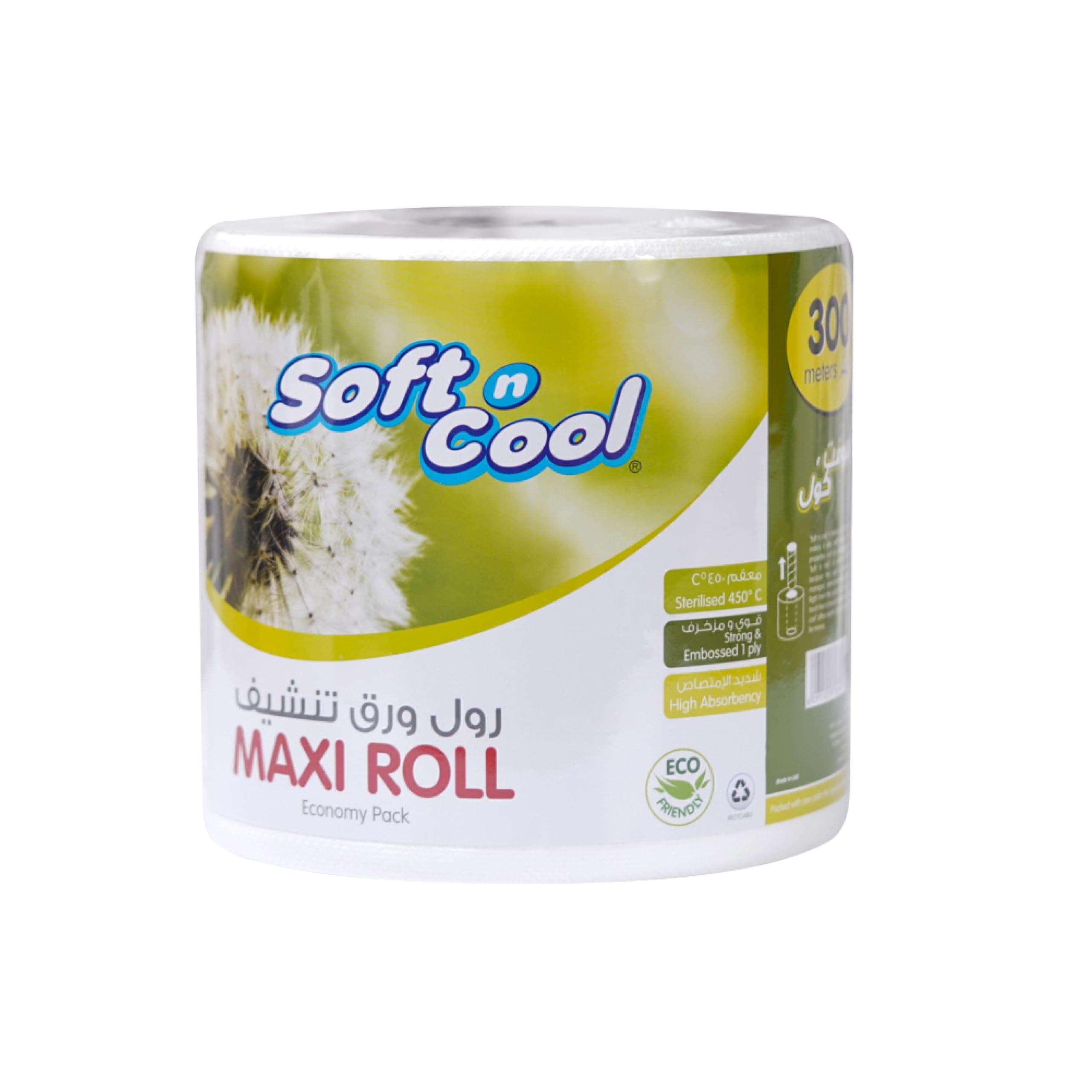 Soft N Cool Eco-Friendly High Absorbency Kitchen Maxi Roll Tissue, 1Ply x 1364 Sheets