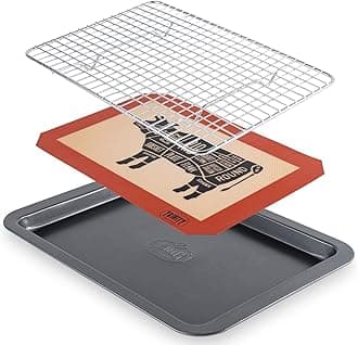 Trinity ProvisionsMeat Resting Pan - With Wire Rack and Silicone Baking Mat - Dishwasher and Oven Safe Stainless Steel, for Cooking and Cooling Steak, BBQ, Bacon, & More