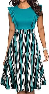 YATHON Women's Vintage Ruffle Floral Flared A Line Swing Casual Cocktail Party Dresses