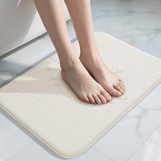 Memory Foam Bath Mat, Super Soft Absorbent Bathroom Rug Non Slip, Quick Dry, Machine Washable Floor Carpet for Tub Shower, Home Decor Accessories, 24x17, Cream