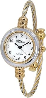 Collections Women's Cuff Watch - Round Analog Display Arabic Numbers 23mm Case Wire Bracelet Watch for Women Elegant Cable Cuff Bangle Wrist Watch