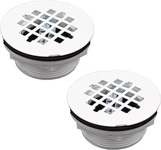 Westbrass D206P-2-50 2" No-Caulk PVC Compression Shower Drain with 4-1/4" Round Grid Cover, Powder Coat White (2-Pack)