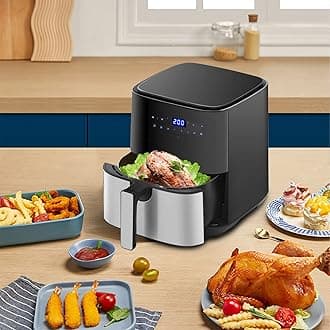 5-in-1 Air Fryer 5L Air Fryers with LED Digital, 60-Minute Timer, Detachable Basket, 360° Circulating Hot Air Healthy Cooker for Home Use 1450W (5L)