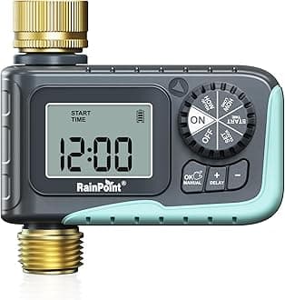 Sprinkler Timer with Brass Inlet & Outlet, Programmable Hose Timer for Garden Soaker Hose, Watering Timer with Rain Delay/Manual Watering System, Digital Drip Irrigation for Yard, Lawn