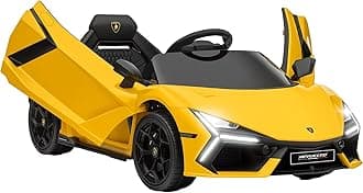Qaba Lamborghini Revuelto Licensed 12V Kids Electric Car, Battery Powered Ride on Car with Hydraulic Doors, Remote Control, Transport Wheels, Spring Suspension, Music, Lights, 3 Speeds, Yellow