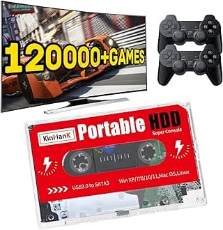 Kinhank 2TB External Hard Drive, Retro Game Console with 120000+ Games, HDD for Laptop/PC/Windows/Mac OS, Compatible with Most Emulators, 2 Controllers, USB 3.0