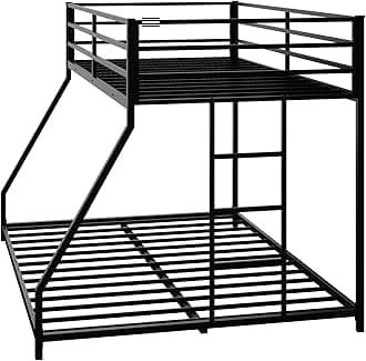 Twin Over Full Bunk Beds, Floor Bunk Bed Twin Over Full Bunk Beds with Build in Ladder, Heavy Buty Bunk Bed/Twin Over Full Bunk Bed for Adults, Teens, Kids(Twin Over Full, Black)