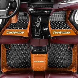 Custom car Floor mats Suitable for 98% car Truck SUV,car mats All Weather Personalized,Full Coverage Luxury Car Mats, Anti-Slip Leather Floor mats.Floor Liner Car Accessories (Black and Orange Side)