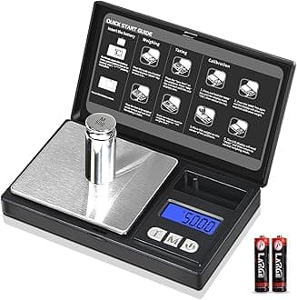 THINKSCALE 𝗚𝗿𝗮𝗺 𝗦𝗰𝗮𝗹𝗲, 𝟮𝟬𝟬𝗴/𝟬.𝟬𝟭𝗴 Mini Pocket Scale with 6 Units, Steelyards, Tare, Scales Digital Weight Grams for Jewelry, Medicine, Coffee, Herb, Cal Weight Included