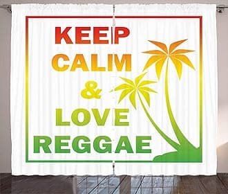 Ambesonne Rasta Curtains, Keep Calm and Love Reggae Words in Ombre Rainbow Colors Music Themed, Living Room Bedroom Window Drapes 2 Panel Set, 108" X 96", Green Yellow