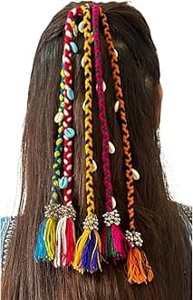 - 5 PCS Navratri Look Hair Braids with Rubber Bands Girl and Women, Hair Accessory for Everyday Style and Rainbow Color Braids Extensions Hair Color | Boho Chic Style (Multicolour)