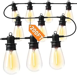 200FT LED Outdoor String Lights with 60 Edison Shatterproof IP65 Waterproof Bulbs, 2700K Dimmable Commercial Grade Patio Lights, Heavy Duty Outside Hanging Light for Garden Decor