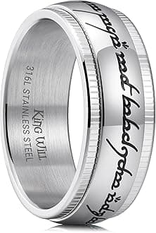 King Will Men's Wedding Band-7/8mm One Lord Magic Power Rings, Gold/Black/Sliver Wedding Ring for Men and Women High Polished, Comfort Fit Wedding Ring Band Size 5-15