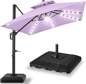 Best Choice Products 10x10ft Cantilever Patio Umbrella w/Base Included, Solar LED Lights 360 Rotation Large Offset Hanging Outdoor Shade for Deck Pool Backyard w/Stand – Lavender