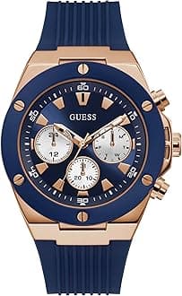 GUESSUS Men's Blue and Rose-Gold Silicone Watch, one