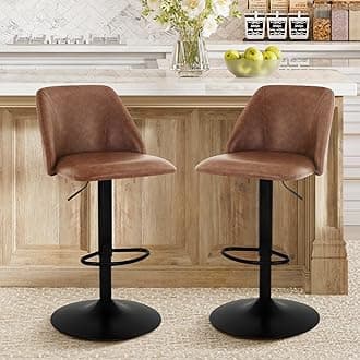 Bar Stools Set of 2, Modern Swivel Bar Chairs, Adjustable PU Leather Upholstered Barstools Counter Height with Full Backrest for Bar, Dining Room, Kitchen Island, Brown