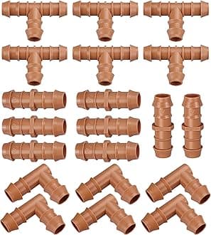 Drip Irrigation Fittings Kit for 1/2 Inch Tubing, 20 Pieces Drip Irrigation Parts for Drip Sprinkler System - 8 Couplings, 6 Tees, 6 Elbows, Drip Line Connectors for 1/2" Drip Irrigation Hose