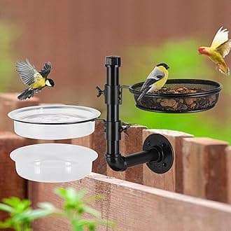 Wall Mounted Bird Feeder With Detachable Tray and 2 Water Bowls for Balcony, Yard, Fence, and Tree - Black