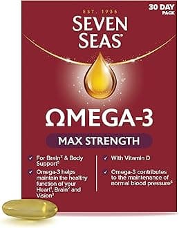 Seven Seas Omega-3 Fish Oil, Max Strength with Omega 3 and Vitamin D for Brain² and Body, 30 Capsules
