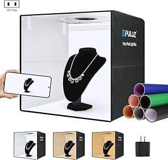 PULUZ Portable Photo Studio Light Box, 50cm x 50cm Photography Light Tent, Professional Dimmable Photography Studio Tent with 12 Color Backdrops, CRI≥90, Photo Box for Product Photography
