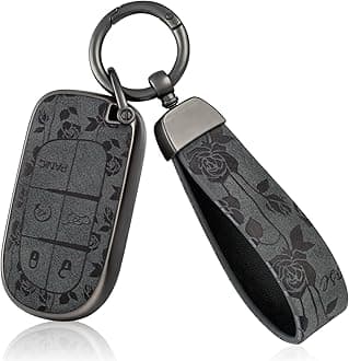 TPU and Leather Key Fob Cover Full Protection Suitable for Dodge,Key Cover Case for Jeep Grand Cherokee Renegade Compass 3 4 5 Buttons Smart Key Car Accessories Holder Protector (Black Rose)
