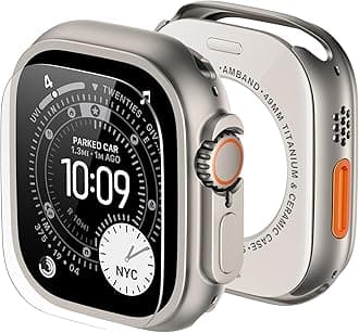 amBand Metal Case & Screen Protector for Apple Watch Ultra 2/Ultra 49mm, W3 Rugged Bumper with Tempered Glass & Back Cover, Waterproof, Change Color to Titanium Look for Black Watch, Match More Bands