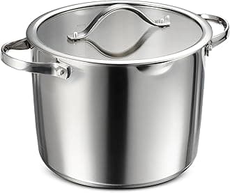 Tempo Tri-Ply Base Stainless Steel 8-Quart Stock Pot with Glass Lid, Induction-Ready Pasta Pot, Oven-Safe, Dishwasher-Safe