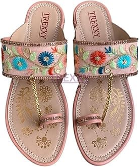 TREXXY Kolhapuri Embroidered Chappal for Women | Flat Fashion Sandals | Ethni...
