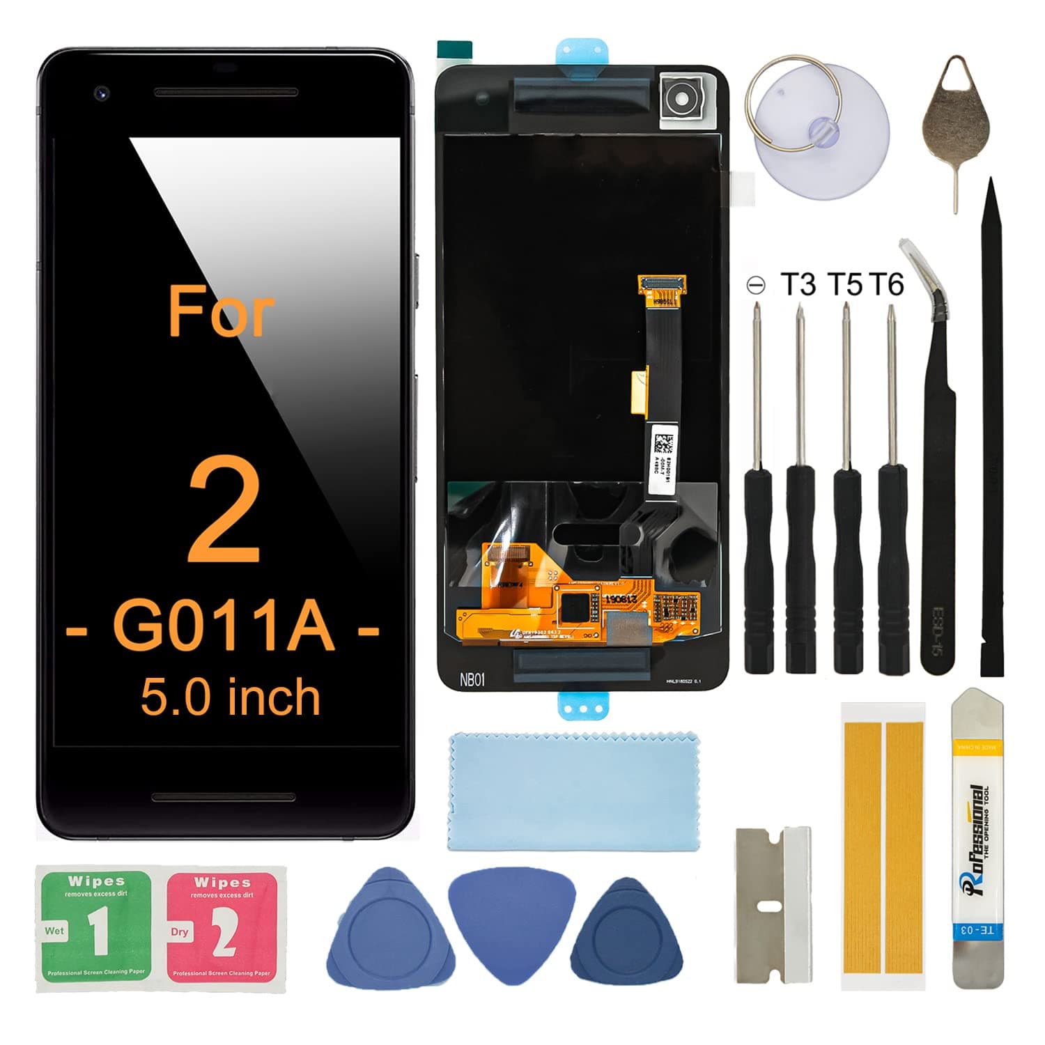 Replacement LCD Screen, for Google Pixel 2 G011A 5inch Assembly Display Touch Screen Digitizer with Repair Tools Kit