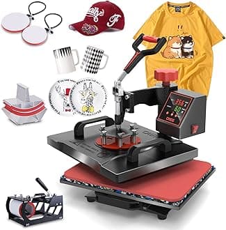 OIIEE Heat Press Machine 5 in 1 Combo Heat Press 12 x 15 Inch Heat Transfer Machine 360-Degree Swing Away Digital Shirt Printing Multifunction Heat Transfer Sublimation for T Shirts Mugs Hat Plate Cap