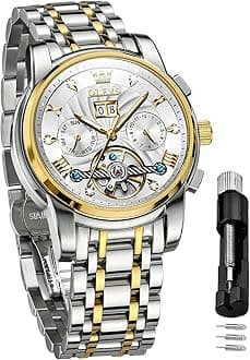 OLEVSMens Watch Automatic Mechanical Tourbillon Self Winding Luxury Stainless Steel Waterproof Luminous Date Wrist Watch
