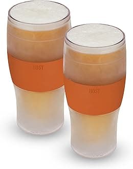 Host FREEZE Beer Glasses, Frozen Brew Mugs, Freezable Pint Glass Set, Insulated Beer Glass to Keep Your Drinks Cold, Double Walled Insulated Glasses, Gift for Dad, 16oz, Set of 2, Burnt Orange