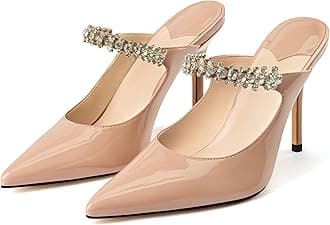 MIRAAZZURRA Women Heeled Mules Rhinestone Strappy Pointed Toe Mules Stiletto High Heels Slip On Bridal Sandals for Women