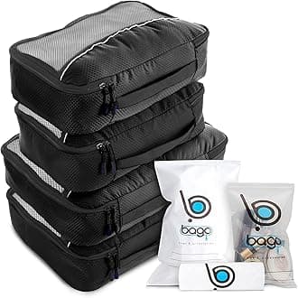 bago 7 Pcs Packing Cubes for Travel - 4 Travel Packing Cubes for Suitcases with 3 ZipLock Bags - Luggage Organizer Bags to Get Maximum Storage, Save Time & Effort to Pack (Black)