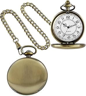 Smooth Pocket Watch Alloy Steel Quartz Roman/Arabic Numerals with 37cm Chain for Father's Day Xmas Best Gifts