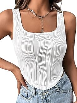 Leriya Fashion Women Ribbed Tank Top Sleeveless Square Neck Stretch Fit Casual Summer Top Slim Fit Camisole Basic Knit Vest for Everyday Wear Travel Beach Gym Stylish Western