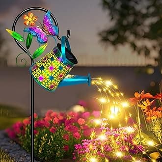 Solar Watering Can with Lights, Waterproof Solar Lantern with Butterfly Shepherd Hook, Hanging Garden Lights for Patio Yard Lawn Porch Outdoor Decoration, Unique Garden Gifts for Women