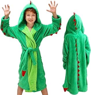 lontakids Kids Boys Animal Plush Bathrobe Dinosaur Monster Hooded Fleece Sleep Robe 3-8 Years