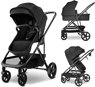 MAMA & BABY Rovee Bassinet Baby Stroller, 2-in-1 Foldable Infant Stroller with Reversible Seat, UPF 50+ Canopy, All-Terrain Wheels for On-The-Go Families