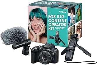 EOS R10 Content Creator Kit, Mirrorless Vlogging Camera with RF-S18-45mm F4.5-6.3 is STM Lens, Tripod and Stereo Microphone, 24.2 Megapixel CMOS (APS-C) Sensor, 4K Video, Black