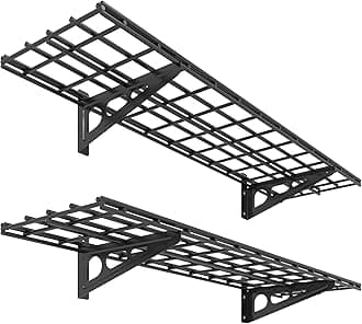 2-Pack 1x4ft 12-inch-by-48-inch Wall Shelf Garage Storage Rack Wall Mounted Floating Shelves, Black, Classic Series