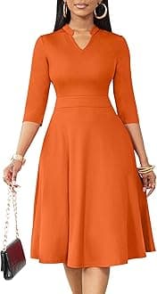 Nmoder Casual Dresses for Women Semi Formal Fit and Flare 3/4 Sleeve A-line Church Work Dress with Pockets