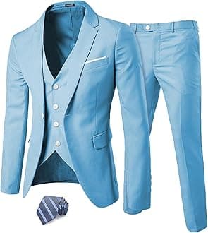 MrSure Men’s 3 Piece Suit Blazer, Slim Fit Tux with One Button, Jacket Vest Pants & Tie Set for Party, Wedding and Business